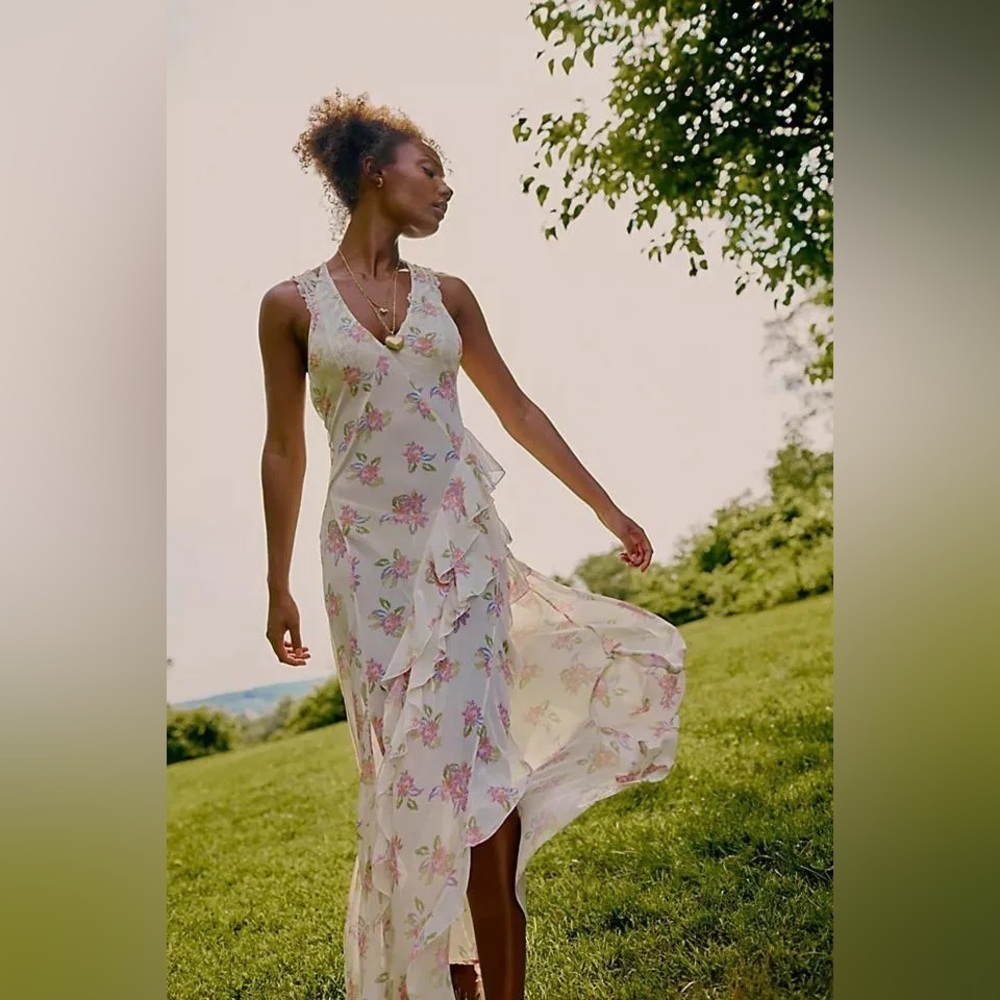 Free People Cream Pink Halter Sundress